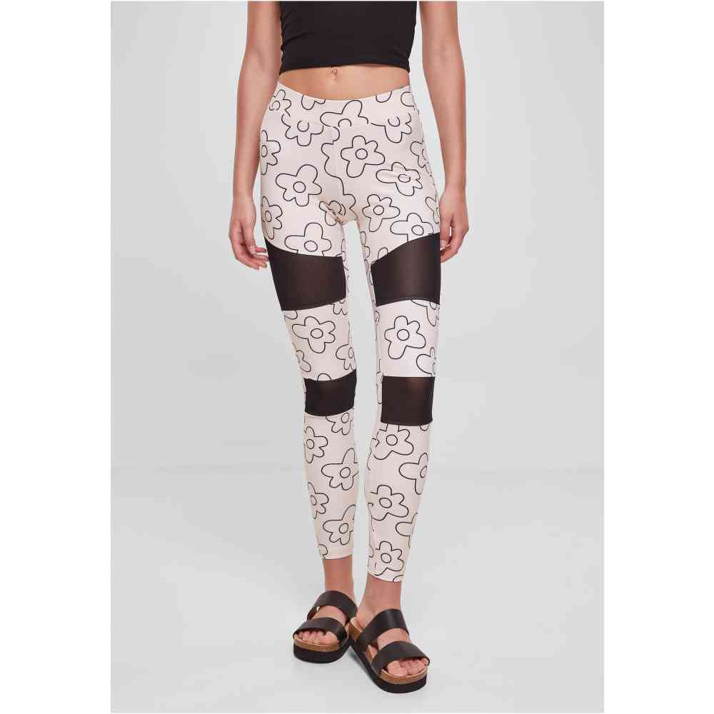 Urban Classics - Tech Mesh All over print Leggings - Cream/Black